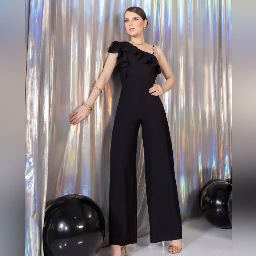 Elegant Black Ruffle Jumpsuit